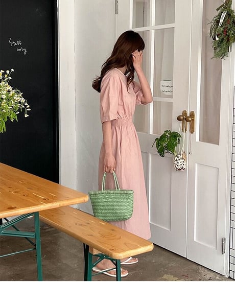 waist mark linen dress/3color