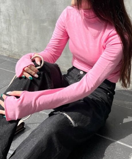 thumbhole turtle neck tops/2color(ネコポス)