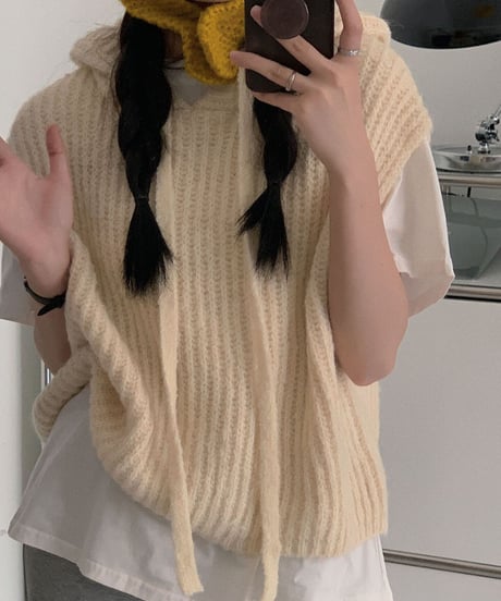 [OUTLET]hoodie knit vest/3color