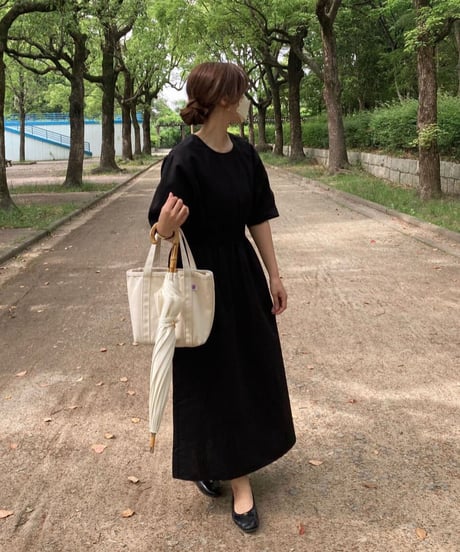 waist mark linen dress/3color