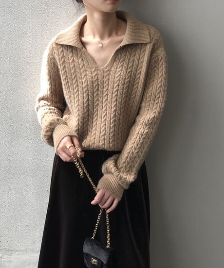 [OUTLET]cable open collar knit/3color