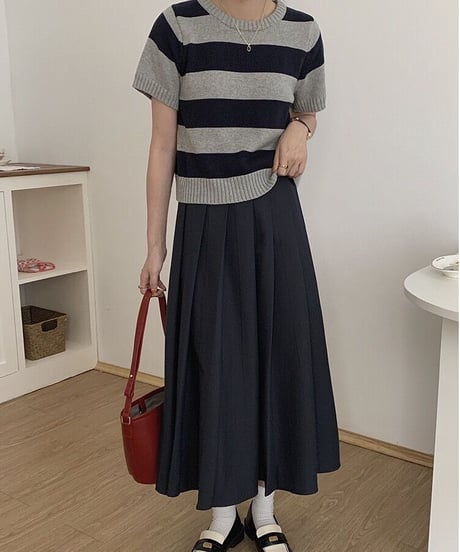 A line pleats long skirt/3color