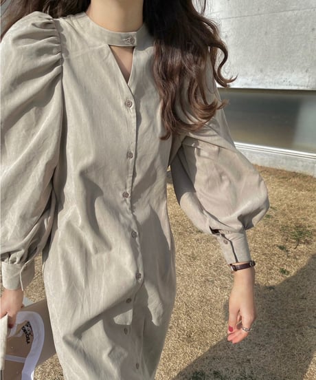 2way puff sleeve long dress/3color