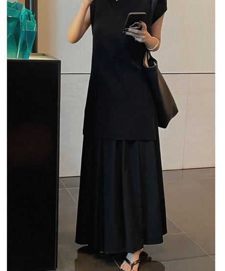 tuck flare maxi skirt/3color