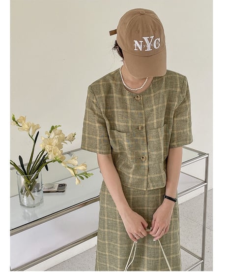 （linen 100%）linen check SET UP(上)/2color