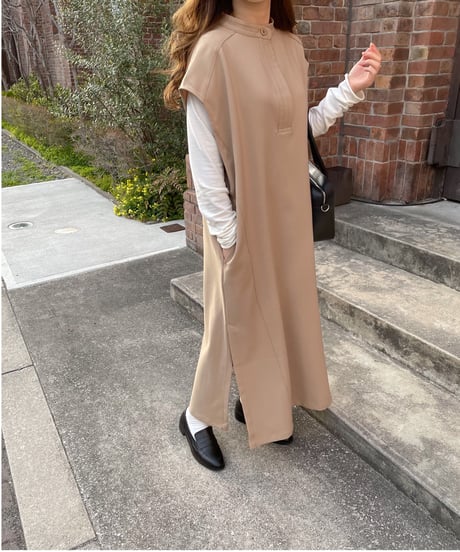 Key neck long dress/3color
