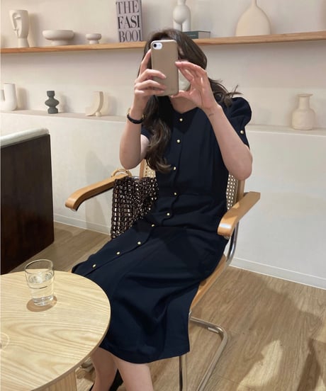 front button classic dress(half sleeve)/2color