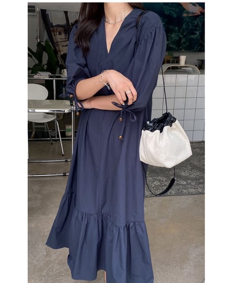 V neck long dress/3color