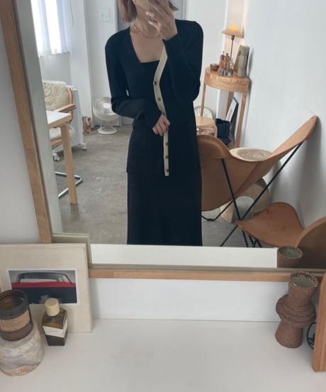 （Set up）bi-color middle cardigan & camisole/3color
