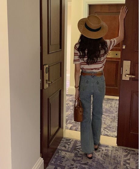 front pocket semi flare denim/2color