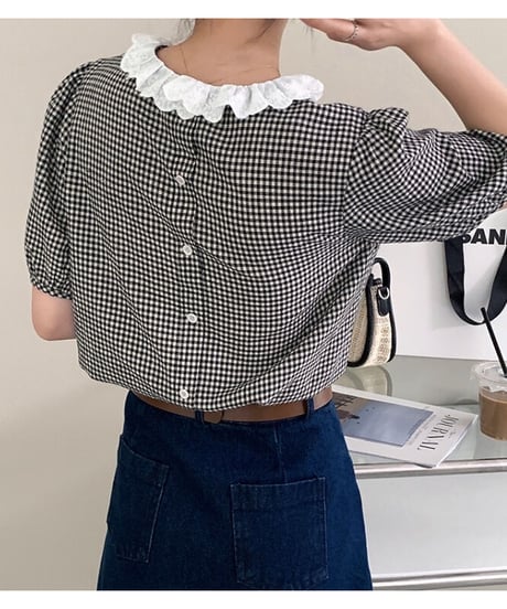 gingham check lace blouse(ネコポス)