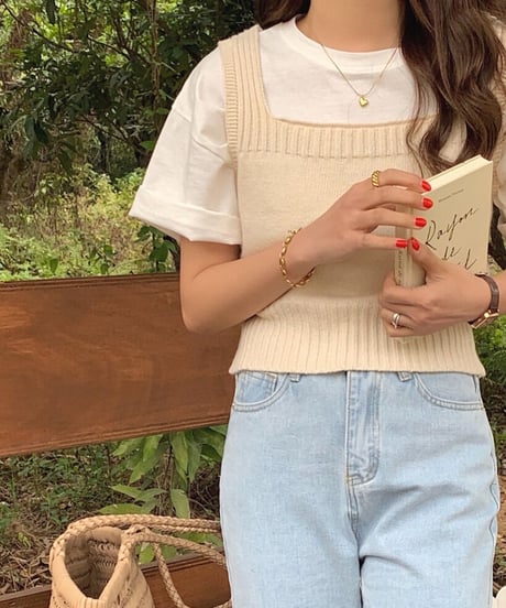 square neck knit bustier/4color