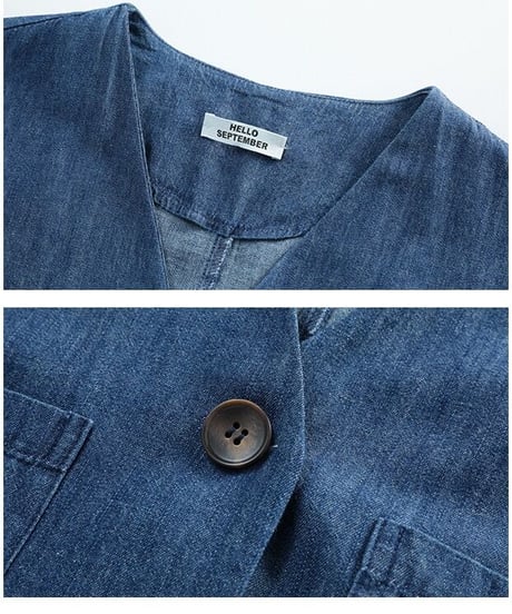 no collar denim jacket(half sleeve)/2color