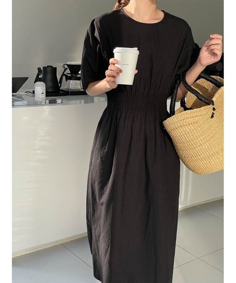 waist mark linen dress/3color