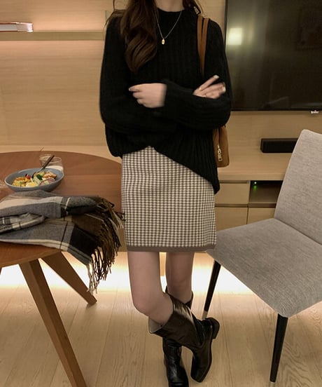 knit short skirt/2color