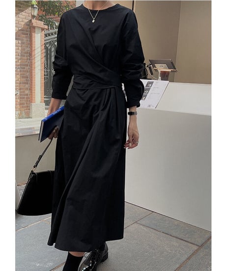 waist wrap long dress/3color