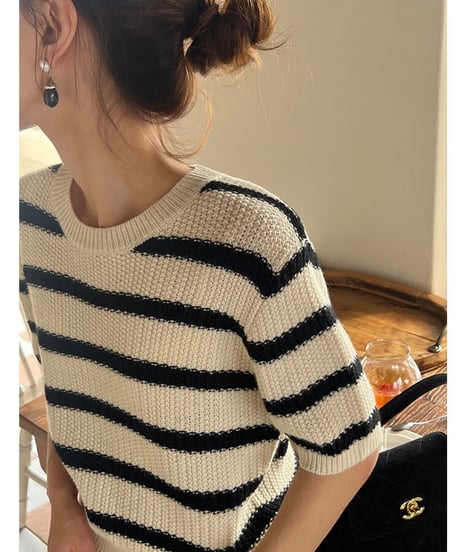 wool blend border knit tee/2color(ネコポス)