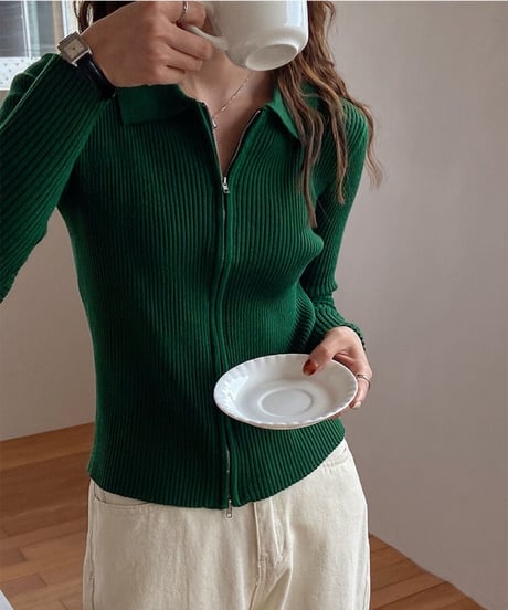 zip up rib knit/5color(ネコポス)