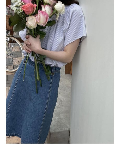A line middle denim skirt/2color