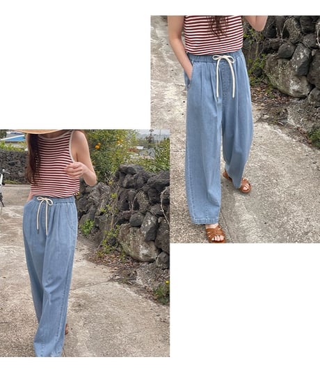 relax wide denim pants/2color