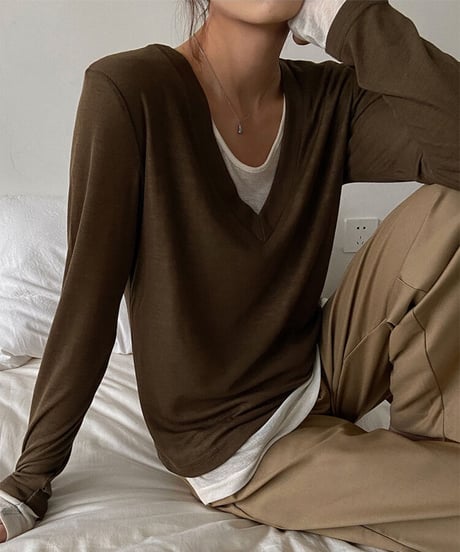 [OUTLET]V neck layered long-T/3color(ネコポス)