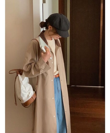 corduroy collar long coat