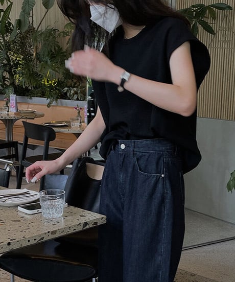 loose u neck vest tops/2color