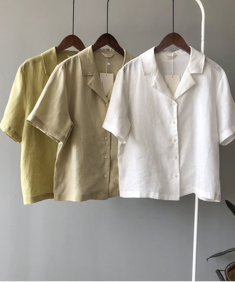 cotton linen open collar shirt/3color