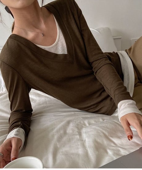 [OUTLET]V neck layered long-T/3color(ネコポス)