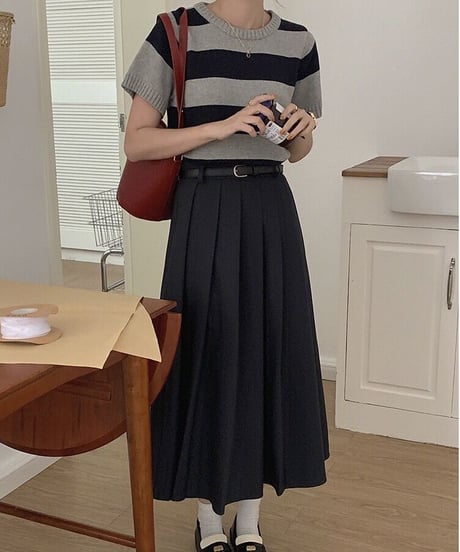A line pleats long skirt/3color