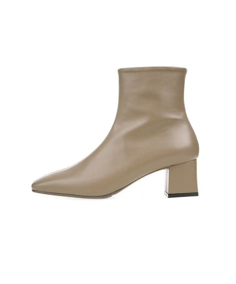 【real leather】square too short boots/smooth leather