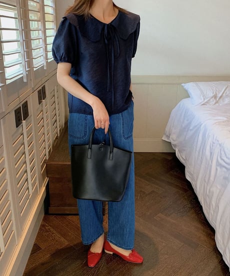 design collar ribbon blouse/3color