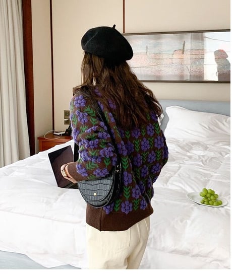 [OUTLET]retro flower knit pullover
