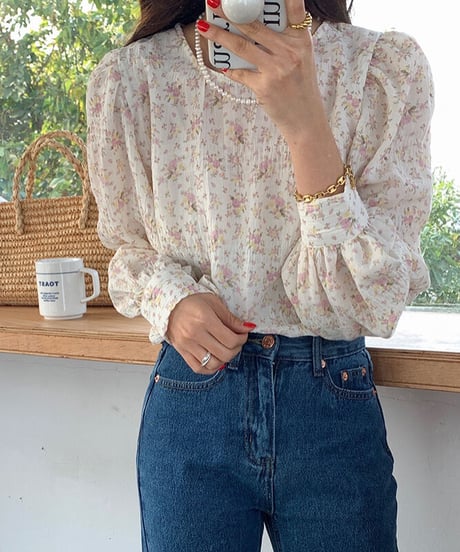 wrinkle flower blouse/2color(ネコポス)