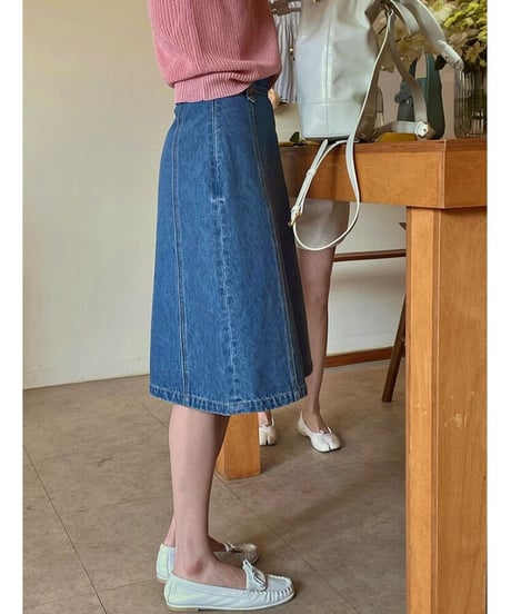 A line middle denim skirt/2color