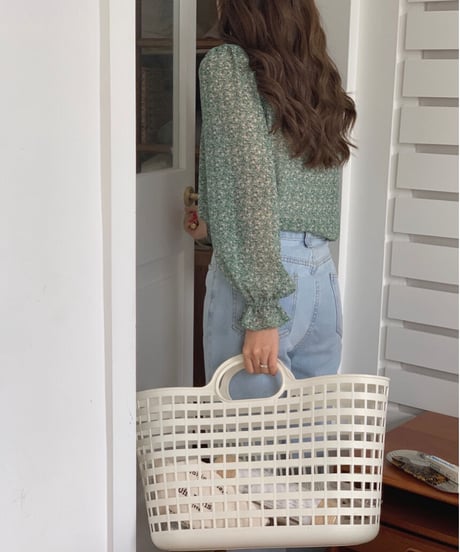 flower V neck chiffon blouse/3color