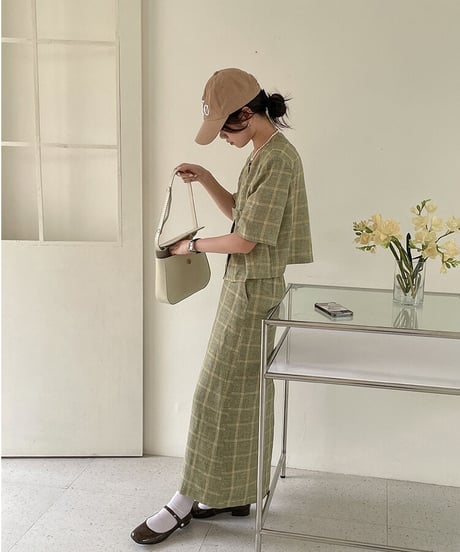 （linen 100%）linen check SET UP(下)/2color