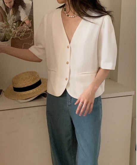 V neck classic jacket(half sleeve)/2color