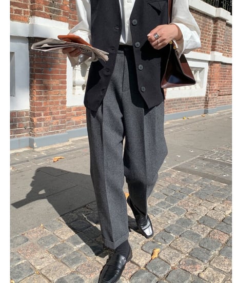 [OUTLET]herringbone wool slacks/2color