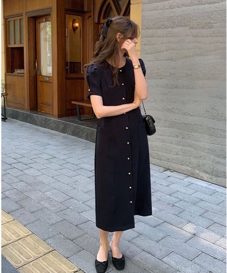 front button classic dress(half sleeve)/2color