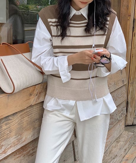 random border knit vest/2color