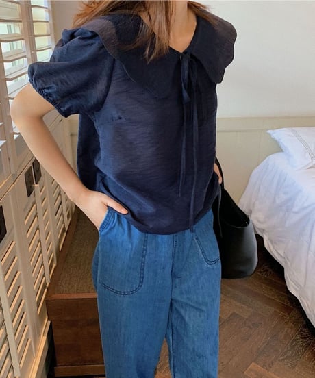 design collar ribbon blouse/3color