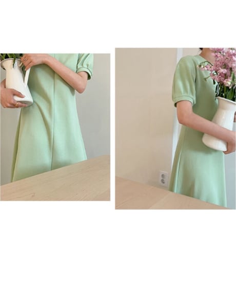 puff sleeve simple dress/3color