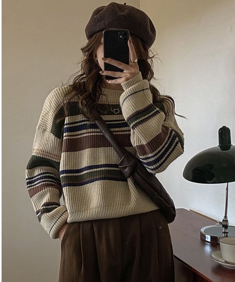 random border rib knit/2color