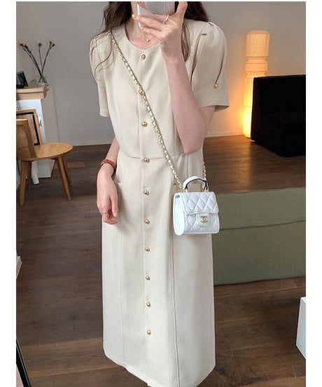 front button classic dress(half sleeve)/2color