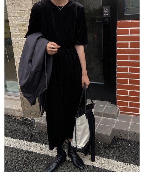 velour half sleeve dress/2color