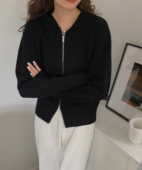 knit zip up hoodie/5color