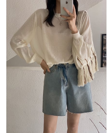 [OUTLET]linen blend sheer long-T/3color(ネコポス)