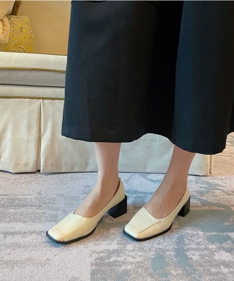 square toe chunky pumps/3color