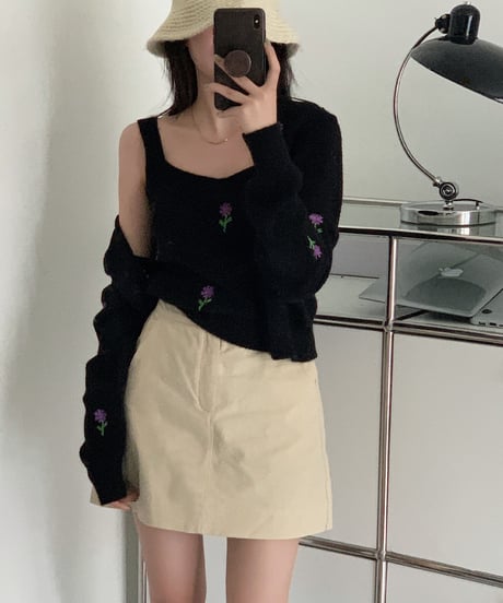 flower knit ensemble/3color